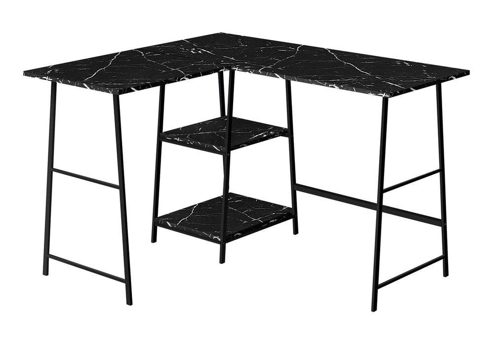 47" Black and White Wood and Metal Corner Trestle Computer Desk