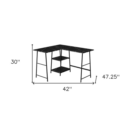 42" Black and White Wood and Metal Corner Trestle Computer Desk