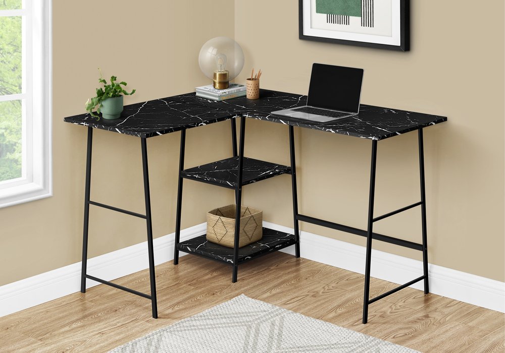 47" Black and White Wood and Metal Corner Trestle Computer Desk