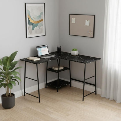 47" Black and White Wood and Metal Corner Trestle Computer Desk