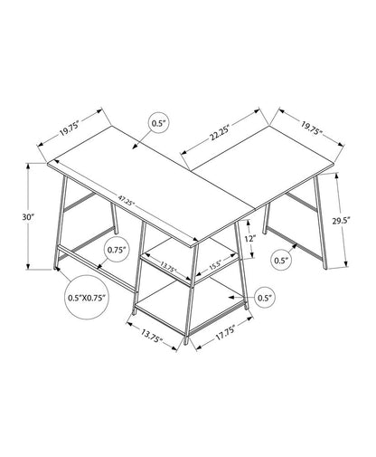 47" Black and White Wood and Metal Corner Trestle Computer Desk