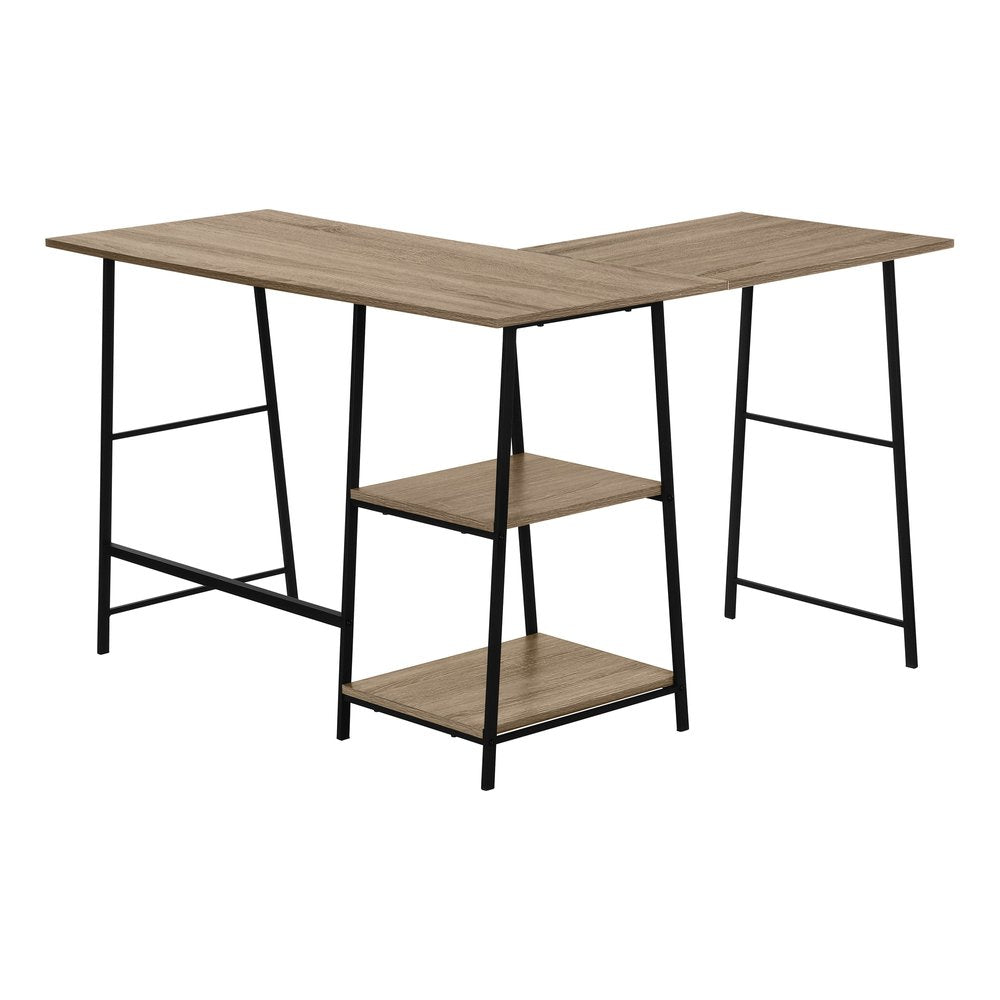 47" Taupe and Black L Shape Computer Desk