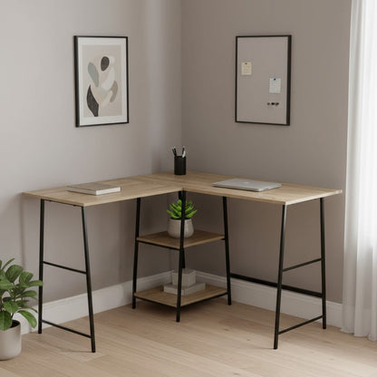 47" Taupe and Black L Shape Computer Desk