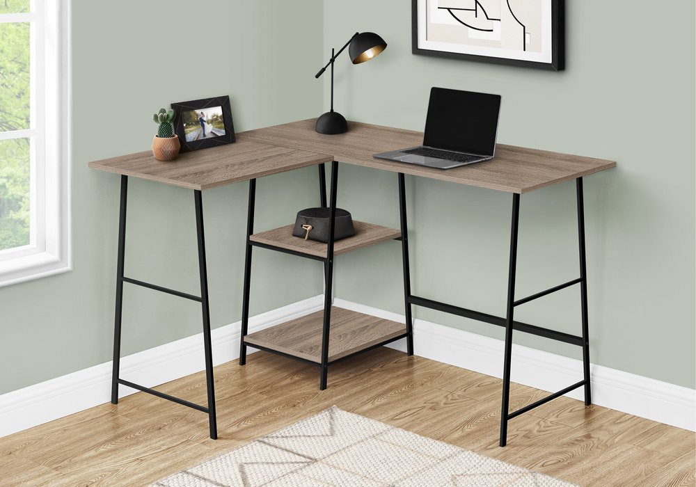 47" Taupe and Black L Shape Computer Desk