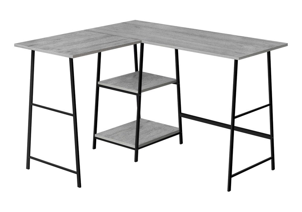 47" Gray and Black Wood and Metal Corner Trestle Computer Desk