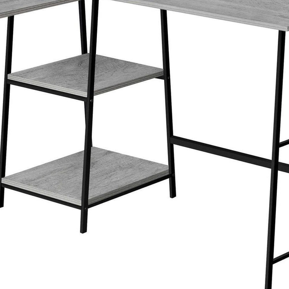 47" Gray and Black Wood and Metal Corner Trestle Computer Desk