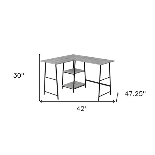 42" Gray and Black Wood and Metal Corner Trestle Computer Desk