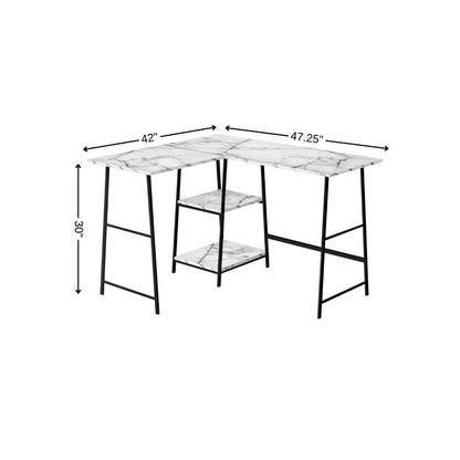 47" White and Black Wood and Metal Corner Trestle Computer Desk