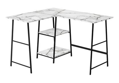 42" White and Black Wood and Metal Corner Trestle Computer Desk