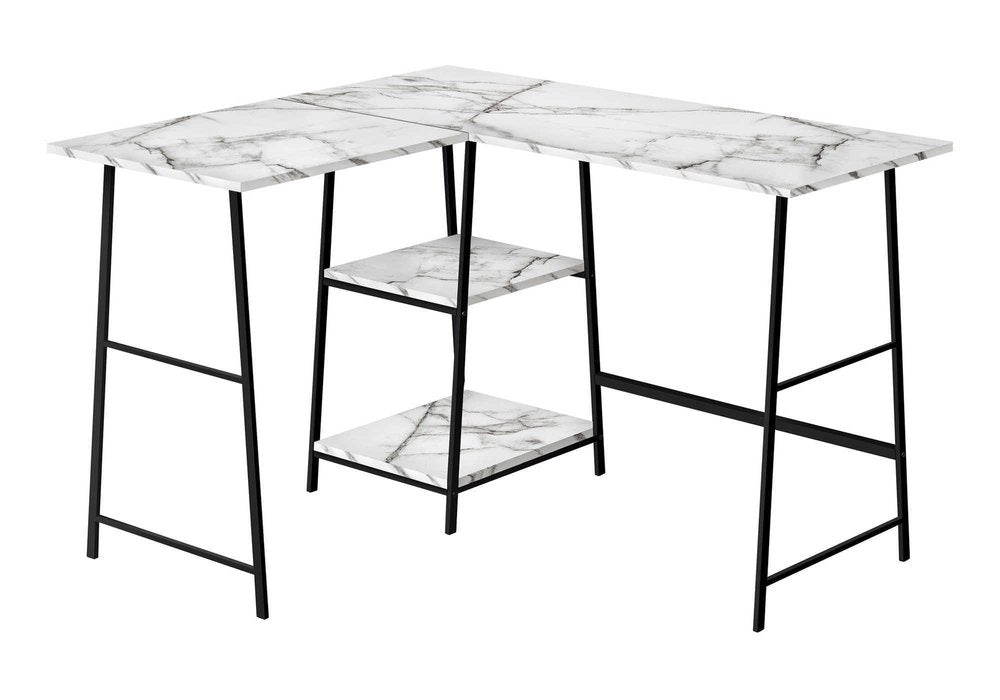 47" White and Black Wood and Metal Corner Trestle Computer Desk