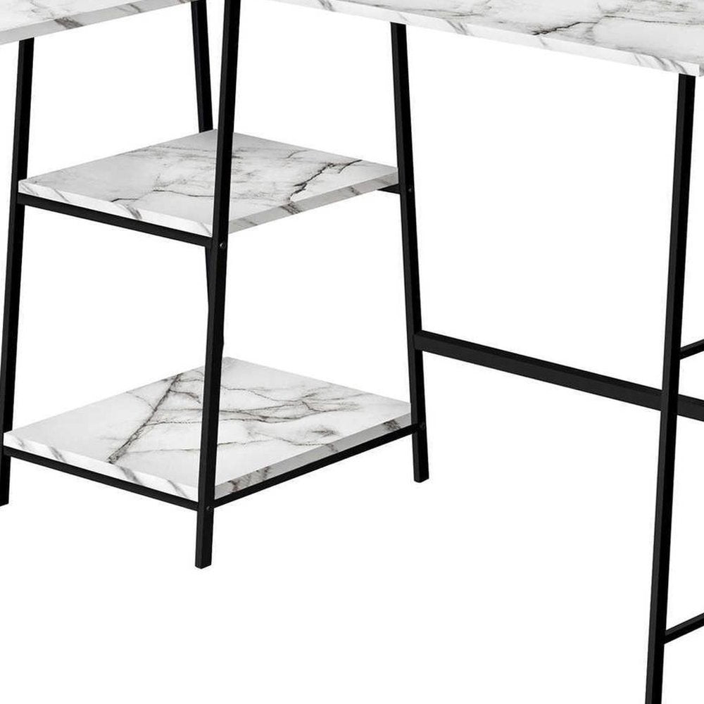 47" White and Black Wood and Metal Corner Trestle Computer Desk