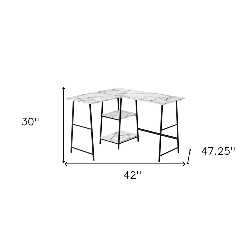 42" White and Black Wood and Metal Corner Trestle Computer Desk