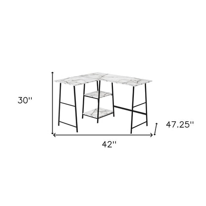 42" White and Black Wood and Metal Corner Trestle Computer Desk