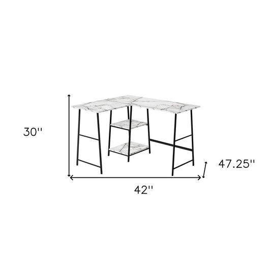 42" White and Black Wood and Metal Corner Trestle Computer Desk