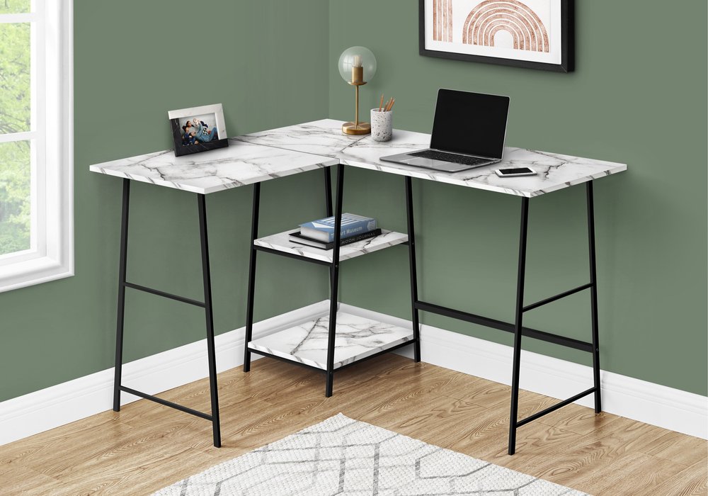 47" White and Black Wood and Metal Corner Trestle Computer Desk