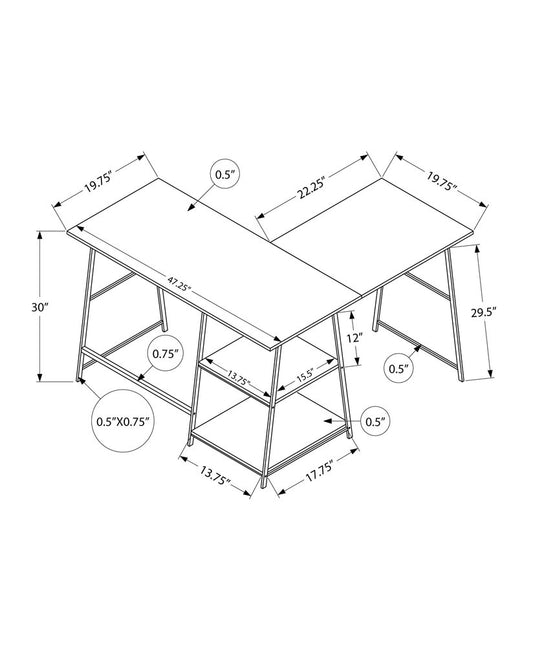 47" White and Black Wood and Metal Corner Trestle Computer Desk