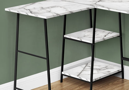 42" White and Black Wood and Metal Corner Trestle Computer Desk