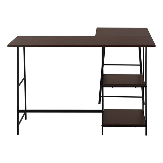 47" Espresso and Black Wood and Metal Corner Trestle Computer Desk