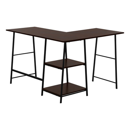 42" Espresso and Black Wood and Metal Corner Trestle Computer Desk