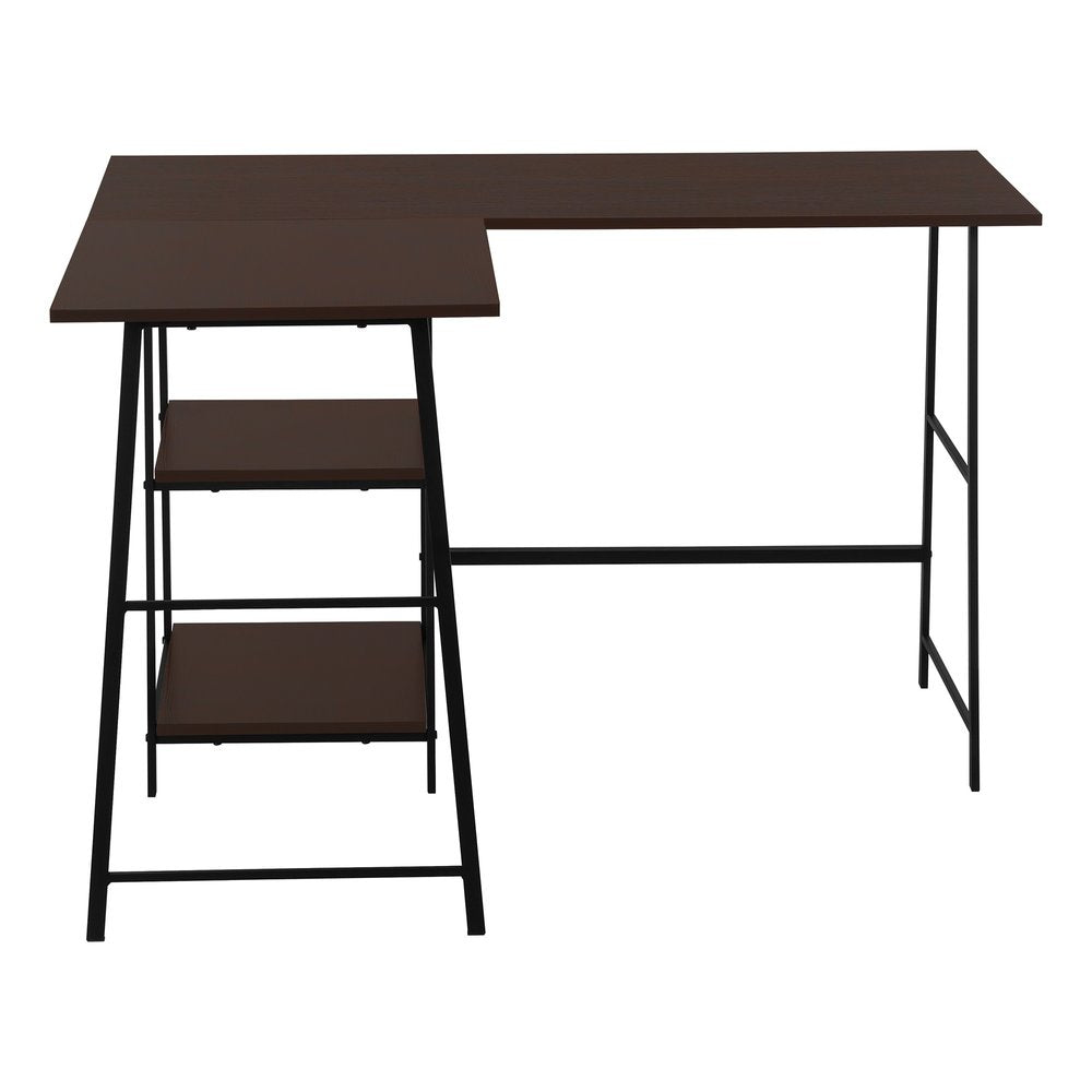42" Espresso and Black Wood and Metal Corner Trestle Computer Desk