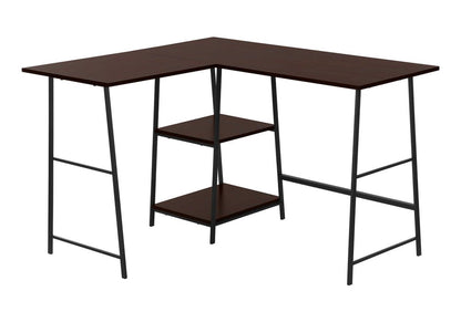 42" Espresso and Black Wood and Metal Corner Trestle Computer Desk