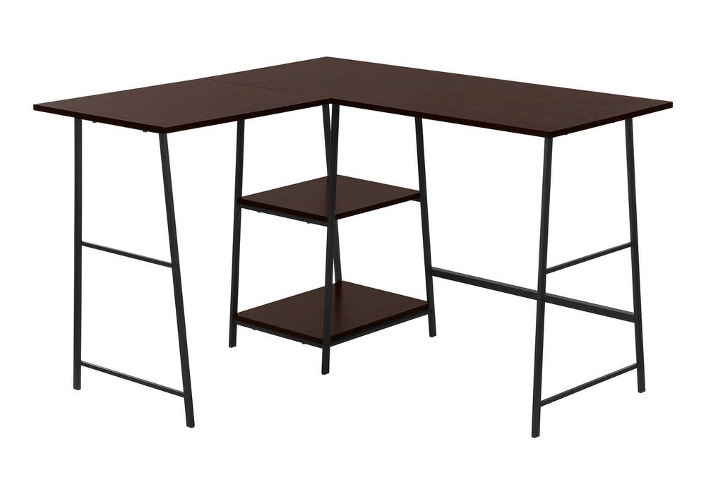 47" Espresso and Black Wood and Metal Corner Trestle Computer Desk