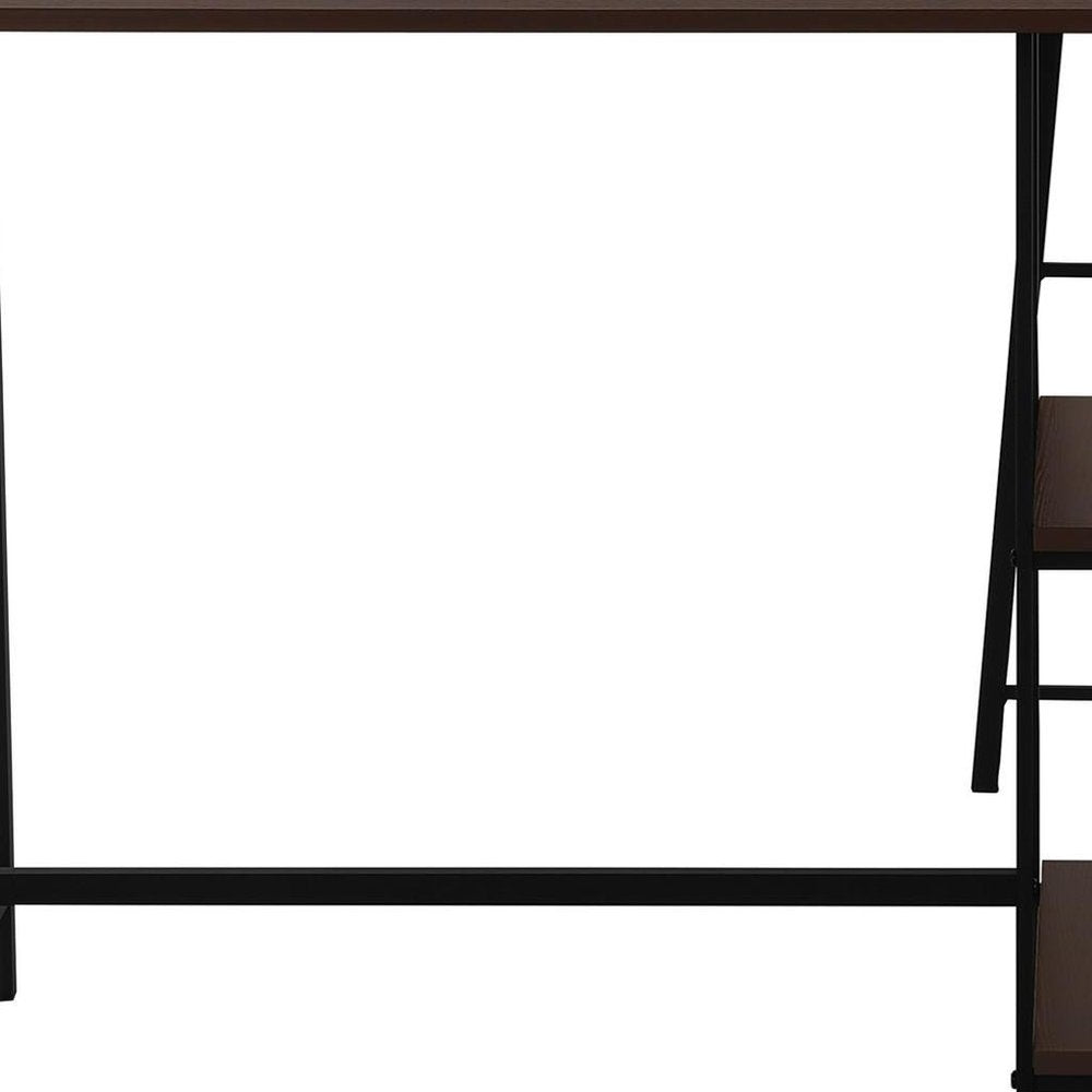 47" Espresso and Black Wood and Metal Corner Trestle Computer Desk