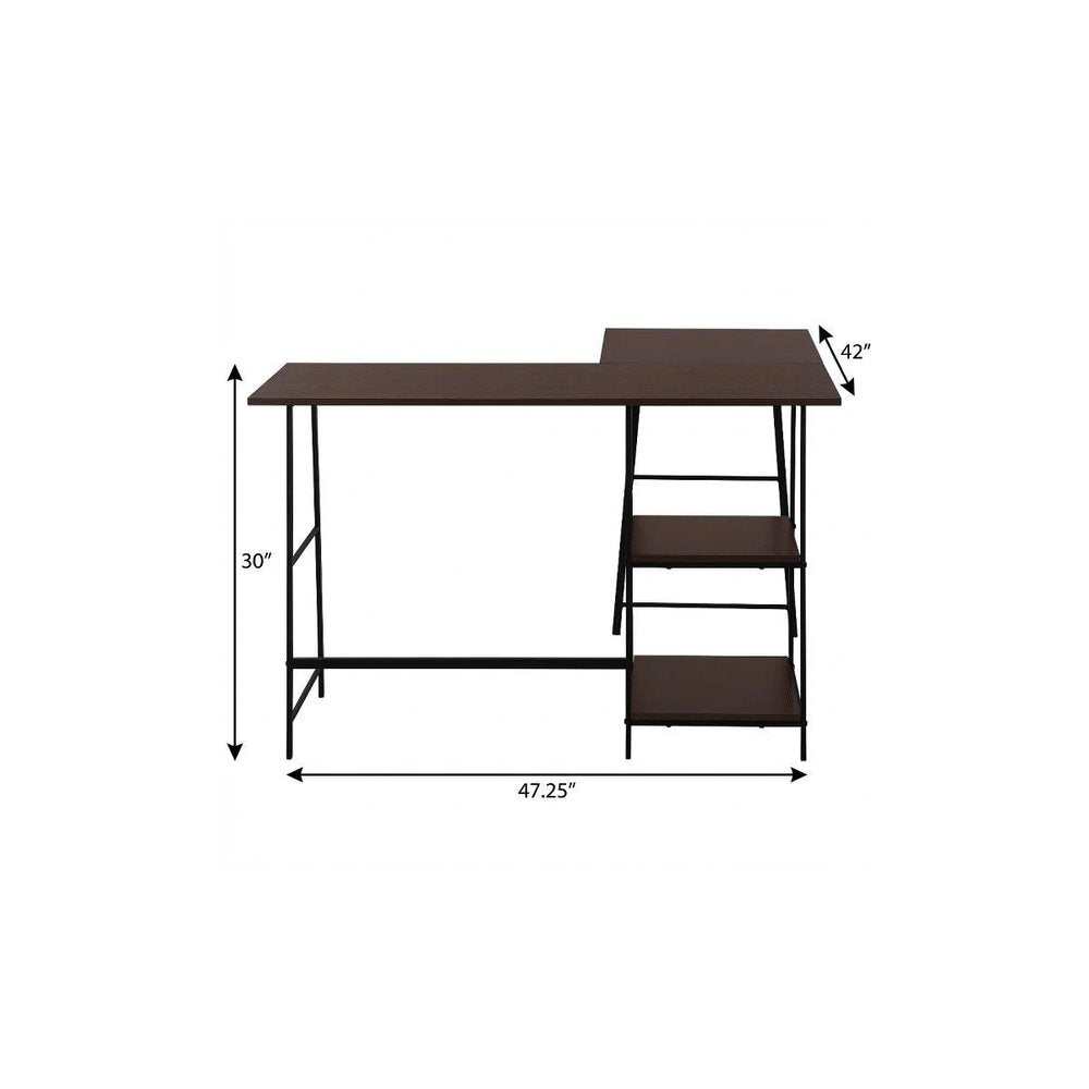 47" Espresso and Black Wood and Metal Corner Trestle Computer Desk