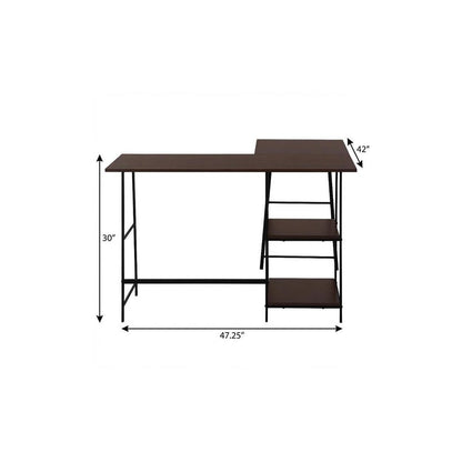 47" Espresso and Black Wood and Metal Corner Trestle Computer Desk