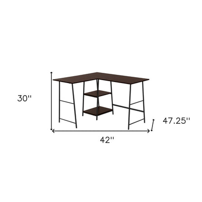 42" Espresso and Black Wood and Metal Corner Trestle Computer Desk
