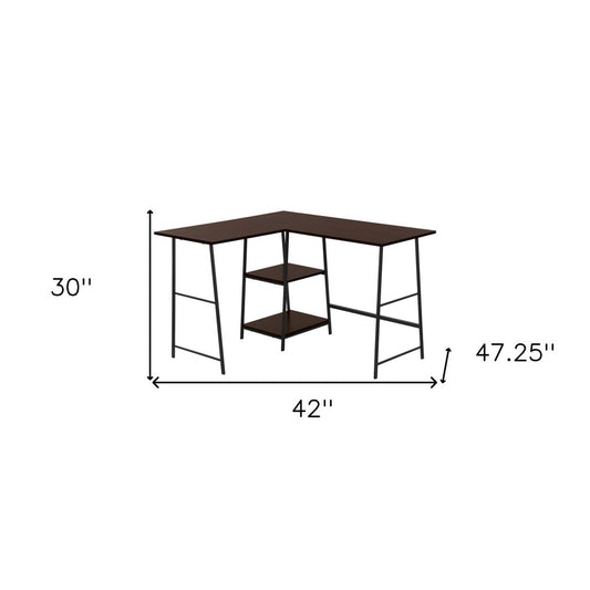 42" Espresso and Black Wood and Metal Corner Trestle Computer Desk