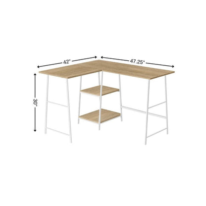 47" Natural and White Wood and Metal Corner Trestle Computer Desk