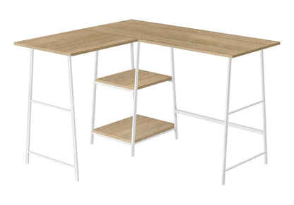 42" Natural and White Wood and Metal Corner Trestle Computer Desk