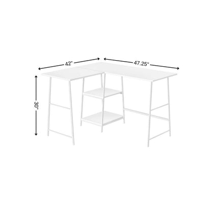 47" White Wood and Metal Corner Trestle Computer Desk