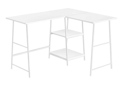 47" White Wood and Metal Corner Trestle Computer Desk
