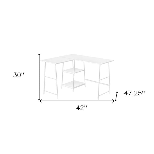 42" White Wood and Metal Corner Trestle Computer Desk