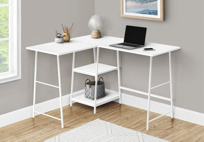 47" White Wood and Metal Corner Trestle Computer Desk