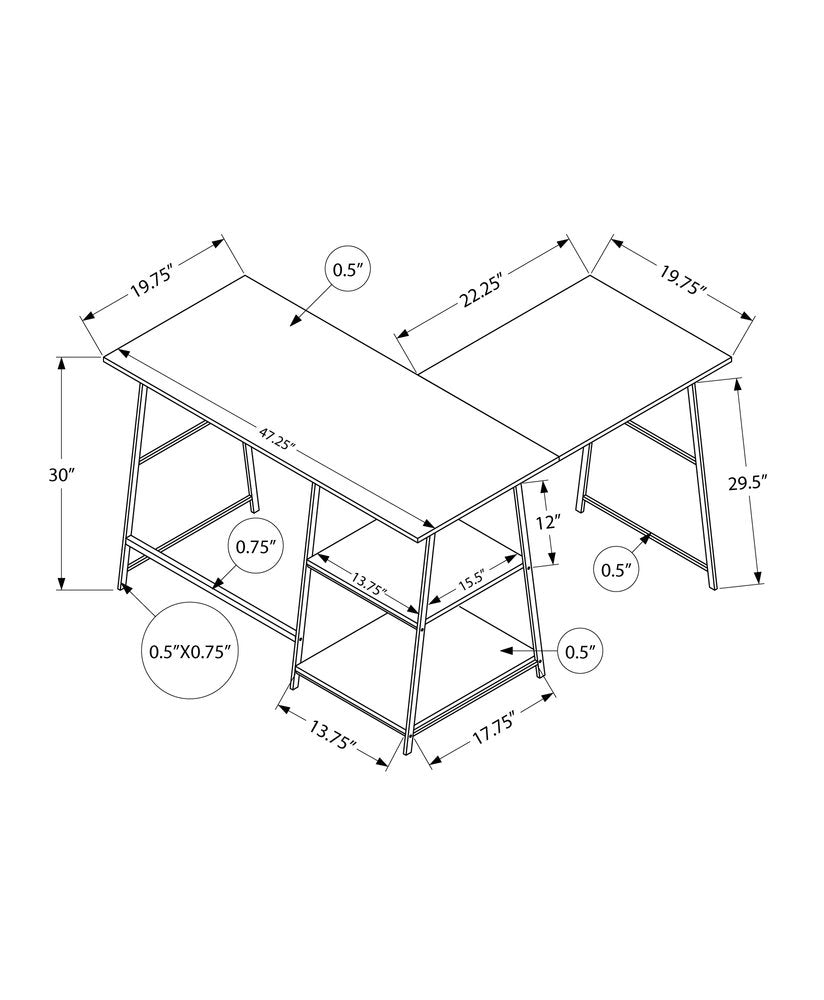47" White Wood and Metal Corner Trestle Computer Desk