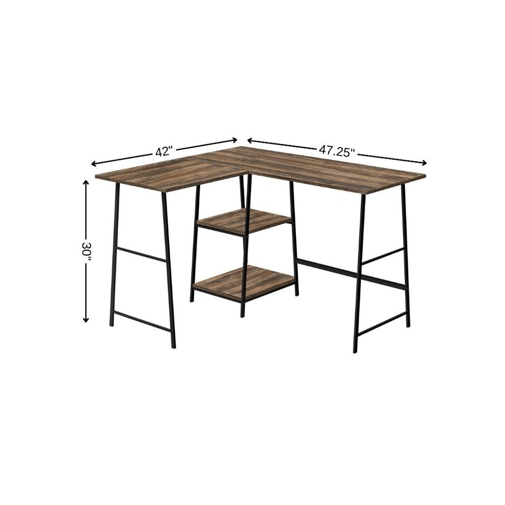 47" Brown and Black Reclaimed Wood and Metal Corner Trestle Computer Desk