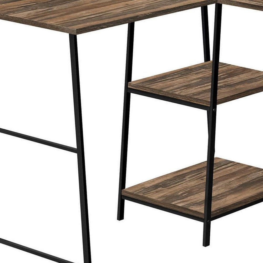 47" Brown and Black Reclaimed Wood and Metal Corner Trestle Computer Desk
