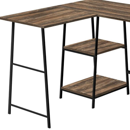 42" Brown and Black Reclaimed Wood and Metal Corner Trestle Computer Desk