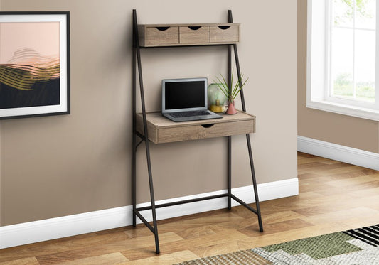 32" Taupe and Black Wood and Metal Sled Computer Desk With Four Drawers