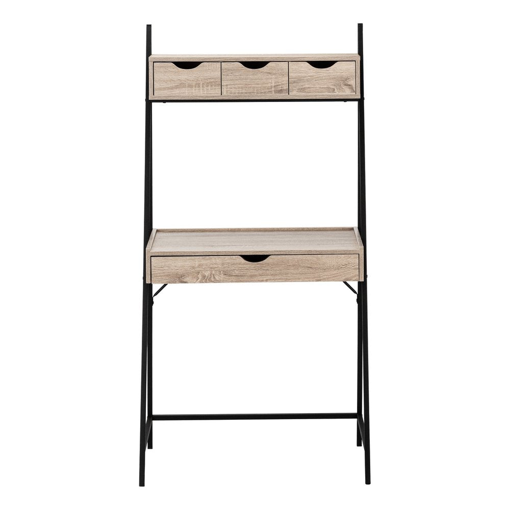 32" Taupe and Black Wood and Metal Sled Computer Desk With Four Drawers
