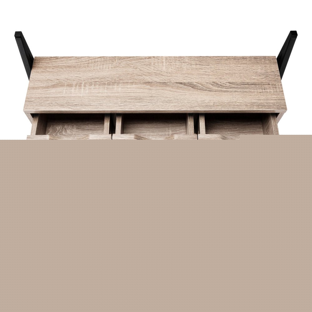 32" Taupe and Black Wood and Metal Sled Computer Desk With Four Drawers