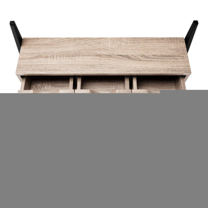 32" Taupe and Black Wood and Metal Sled Computer Desk With Four Drawers