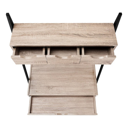 32" Taupe and Black Wood and Metal Sled Computer Desk With Four Drawers