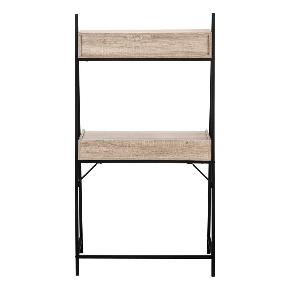 32" Taupe and Black Wood and Metal Sled Computer Desk With Four Drawers