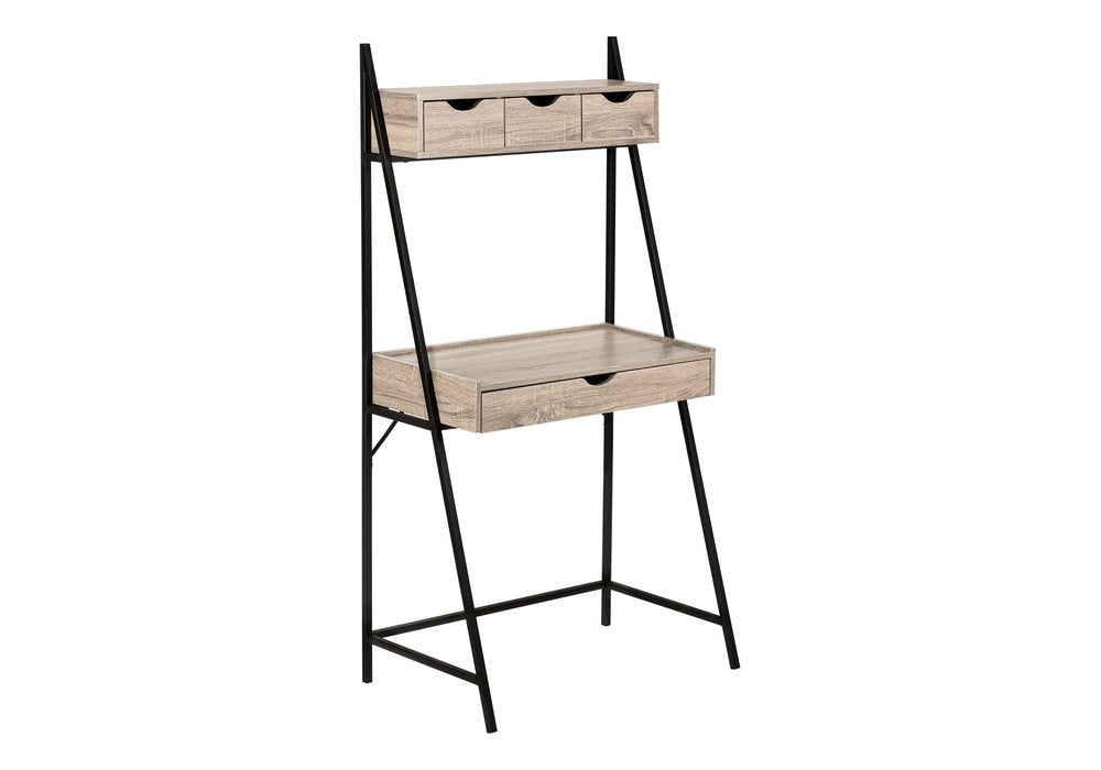 32" Taupe and Black Wood and Metal Sled Computer Desk With Four Drawers