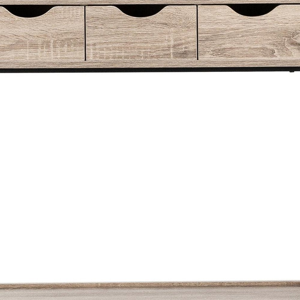 32" Taupe and Black Wood and Metal Sled Computer Desk With Four Drawers