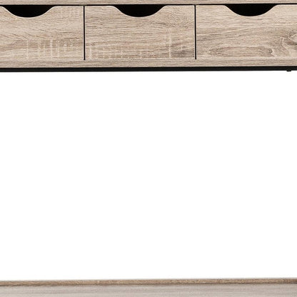 32" Taupe and Black Wood and Metal Sled Computer Desk With Four Drawers